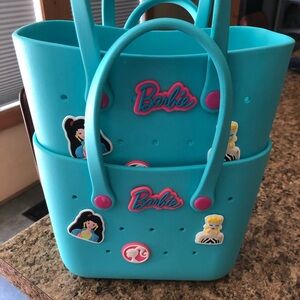 Barbie Turquoise Blue Tote with Pink Logo Accents